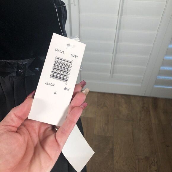 New Signature by Robbie Bee Cocktail Dress 8 Black Halter Velvet Satin Chiffon - Picture 12 of 12